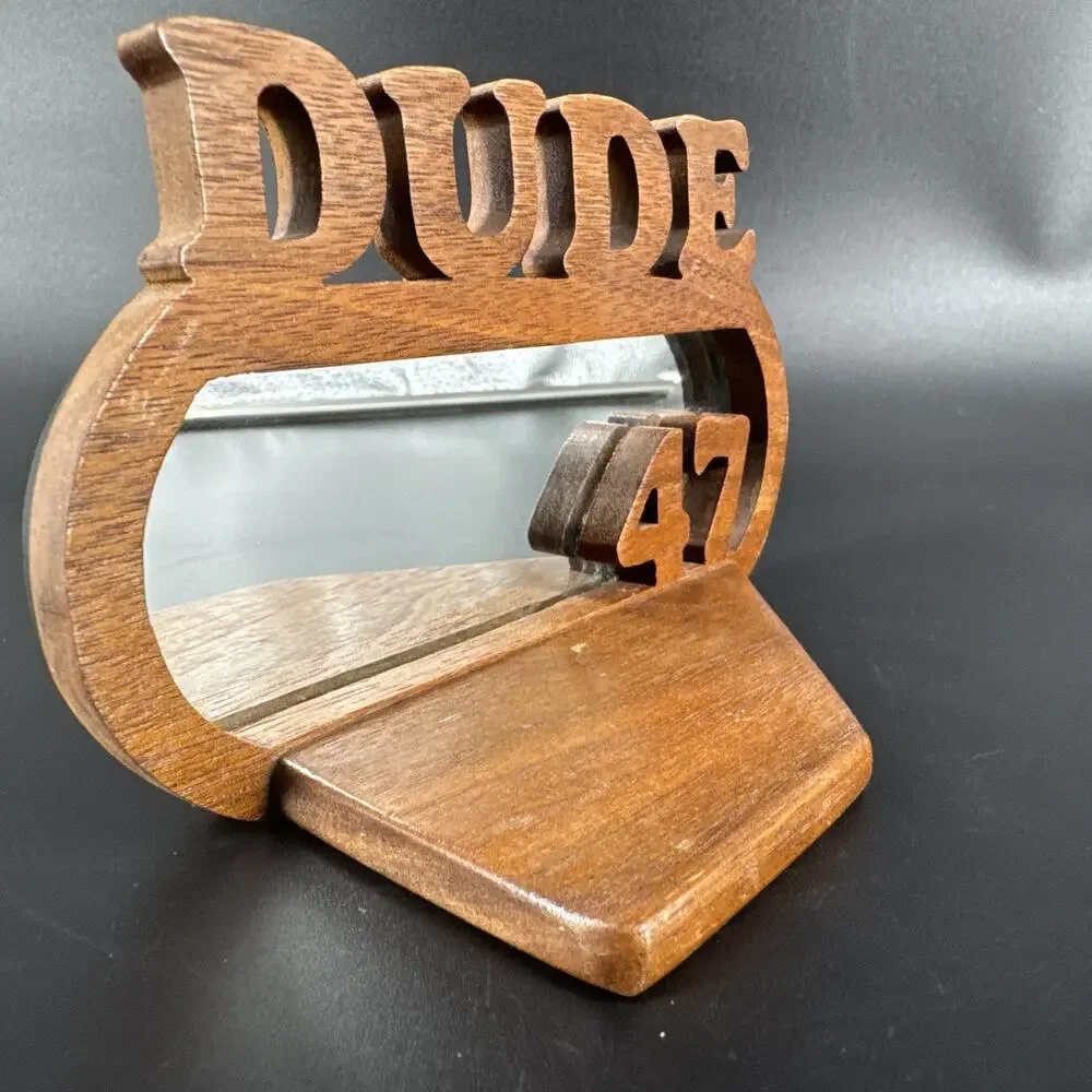 Vintage Small Wooden Wall Shelf With Mirror w/ Text Dude #47 Trump President